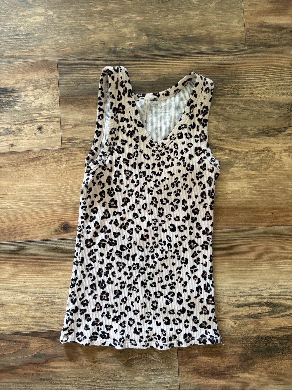 Maurices Cream Leopard Ribbed V-Neck Tank Top